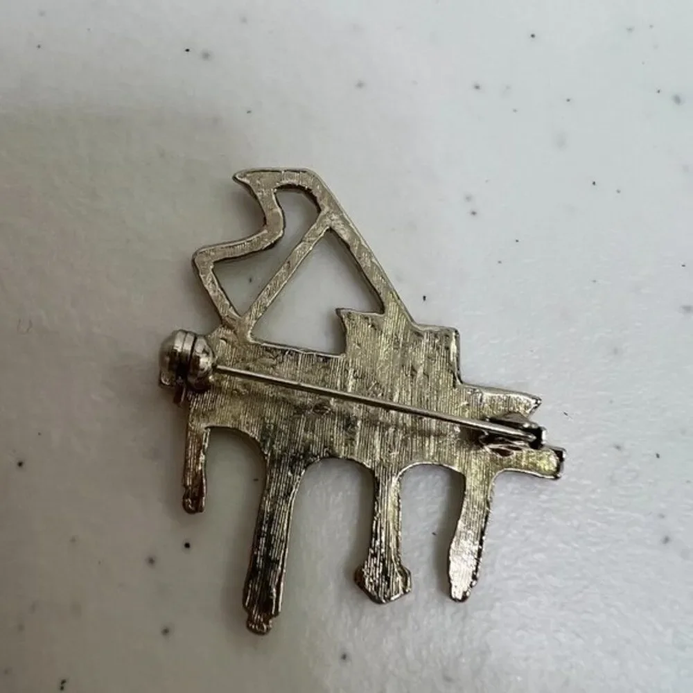 Piano Brooch Textured Hammered Silver Tone Big Statement Music Instrument Pin Us
